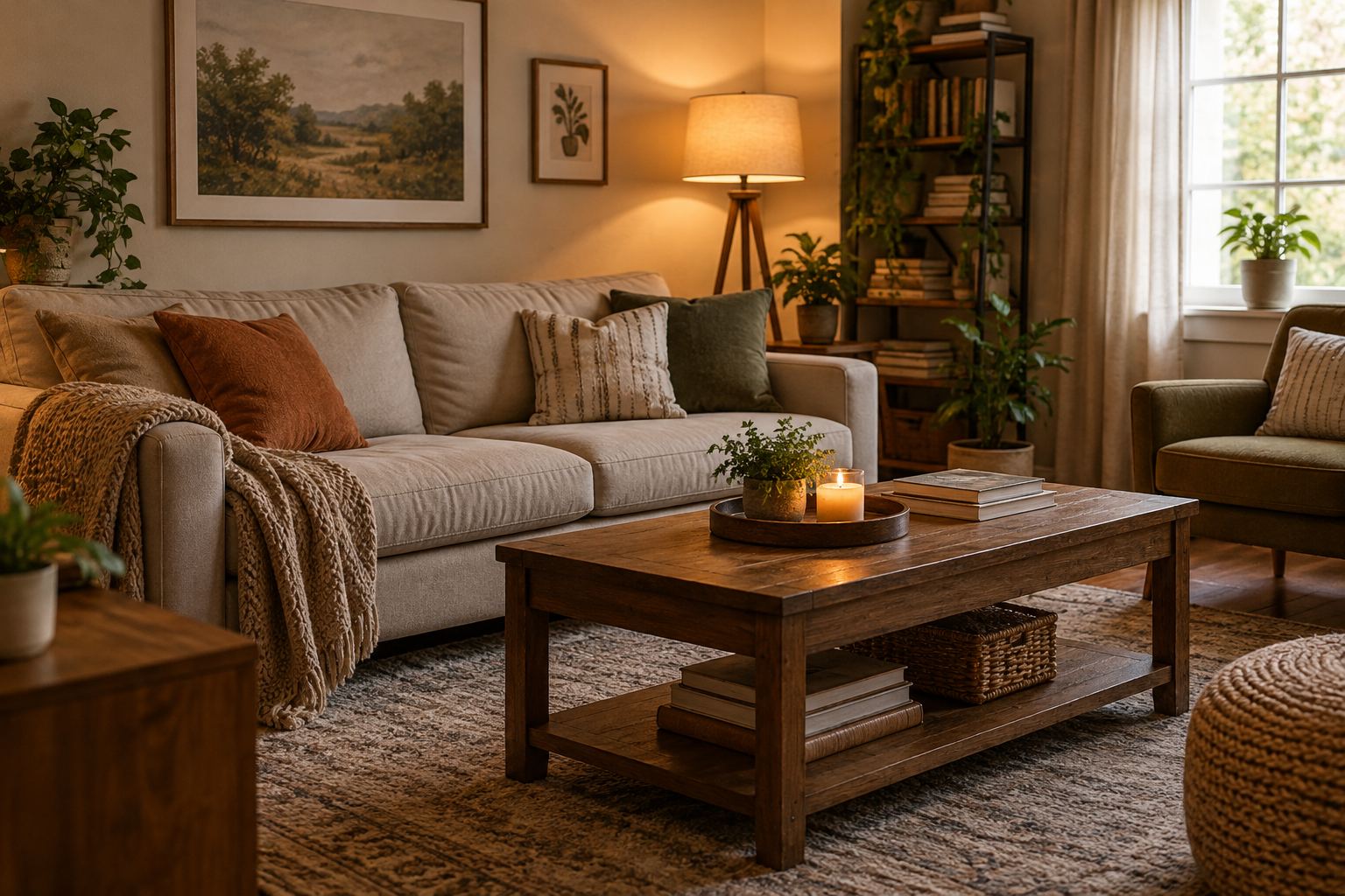 A cozy Temple living room, illustrative