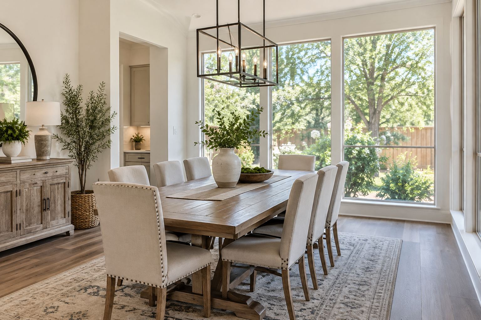 A bright dining room, illustrative